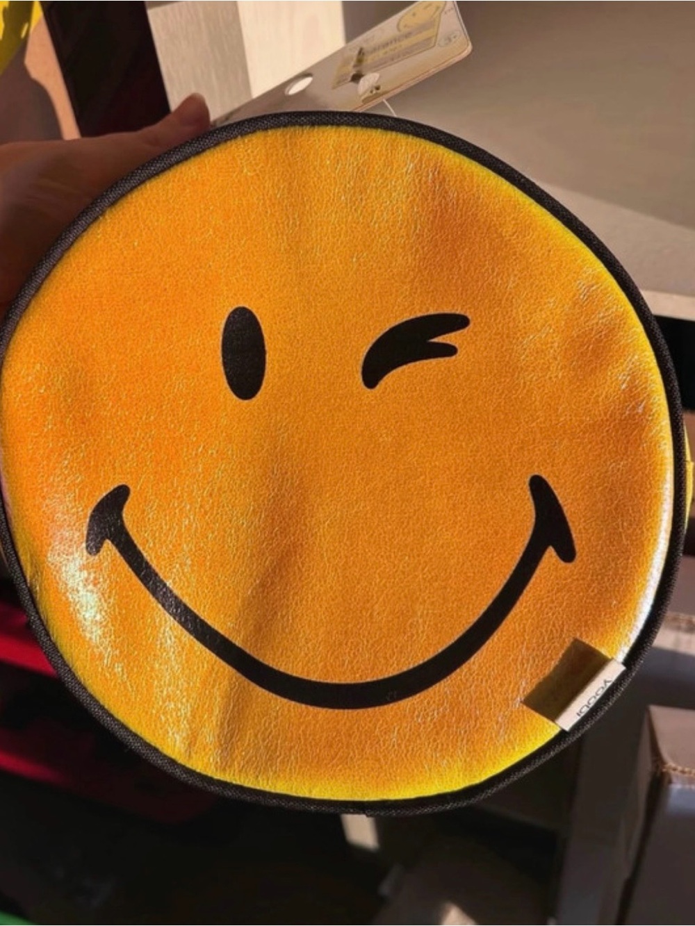 Winking Smiley Round Pencil Pouch - Yellow